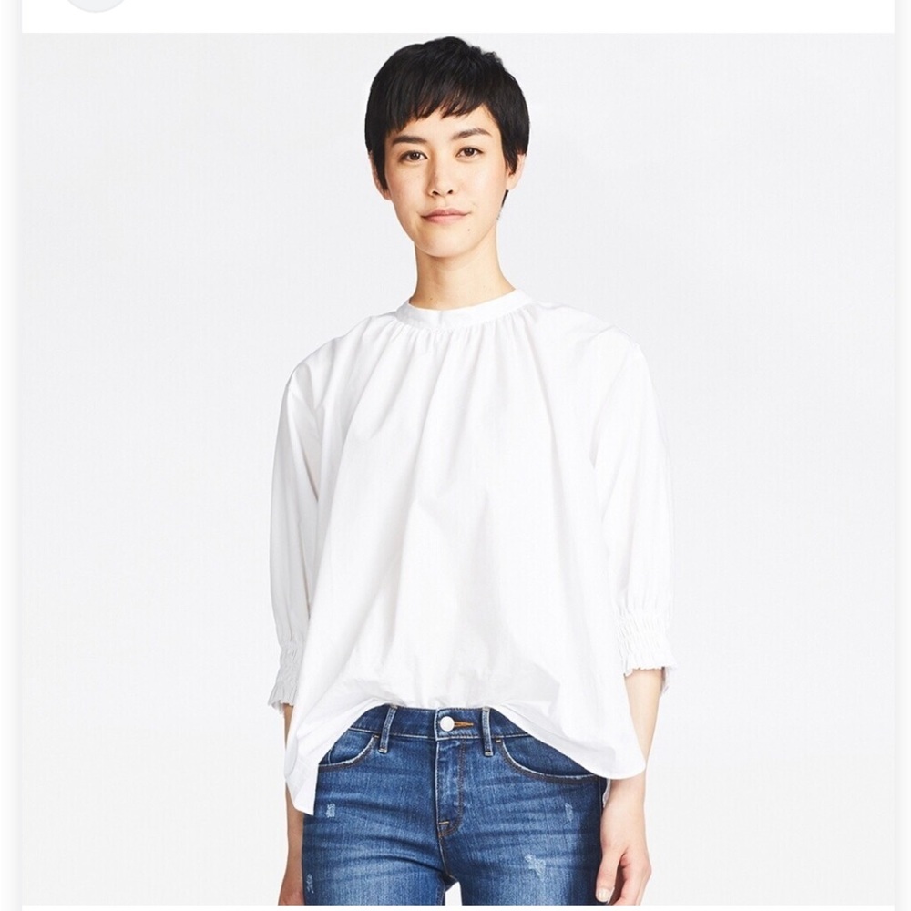 Uniqlo L Classic White Women's Smocked Neck Blouse
